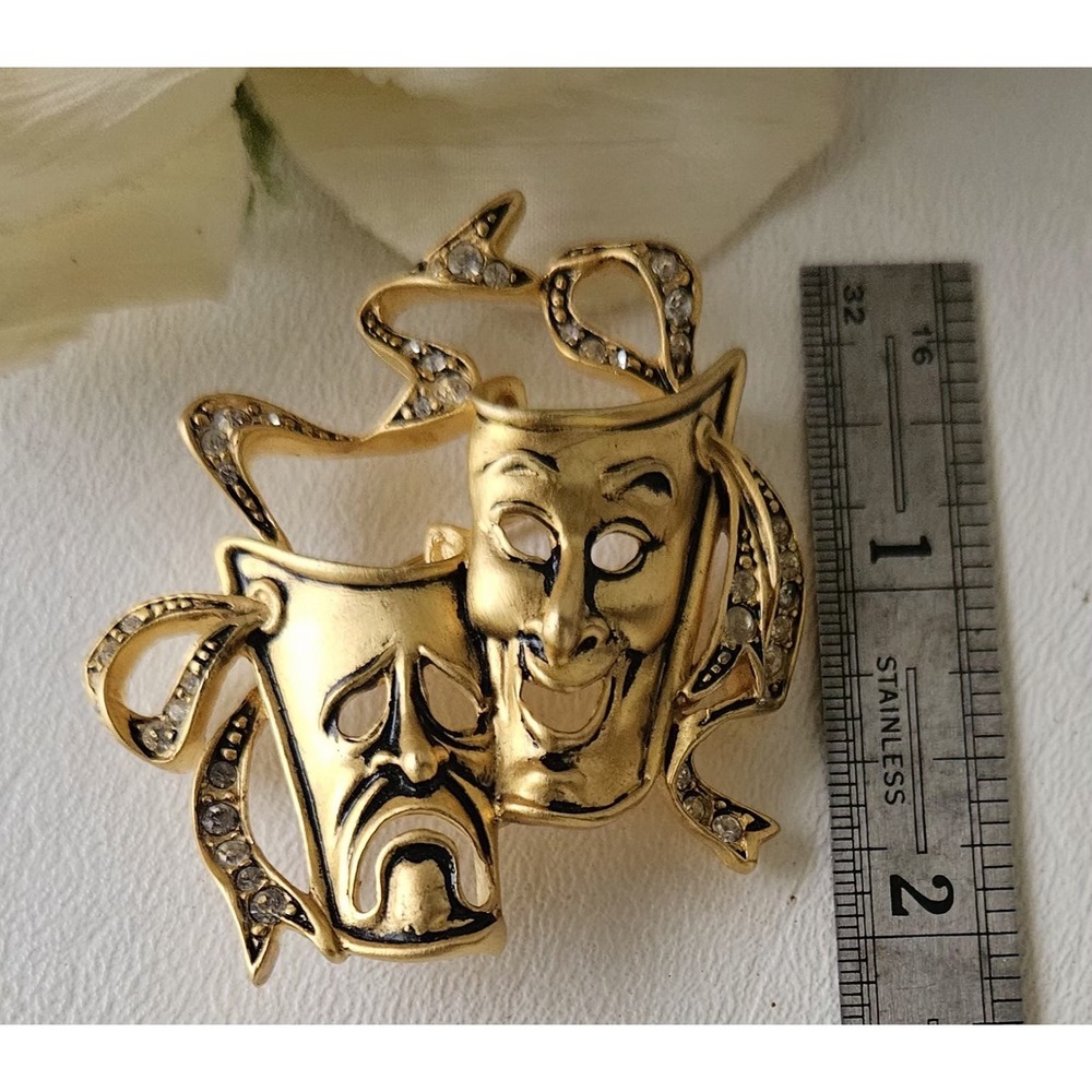Rare Vintage Bob Mackie Comedy Tragedy Mask Brooch - Picture 7 of 7